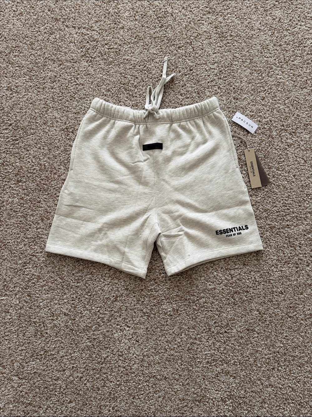 Essentials Men's Cream Athletic Cotton Shorts with Logo